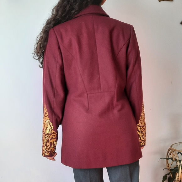 Burgundy embroidered pea coat - Picture 9 of 12